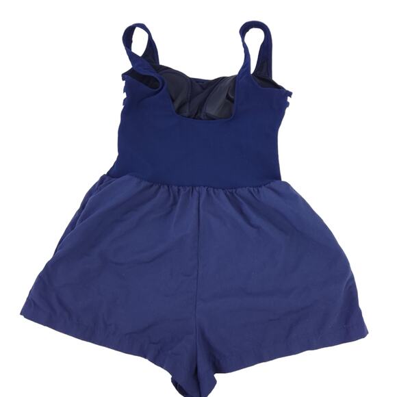 Gabar Swimwear Swimsuit with Shorts Size 14 Blue Stripe Modest Bathing Suit - Picture 2 of 4